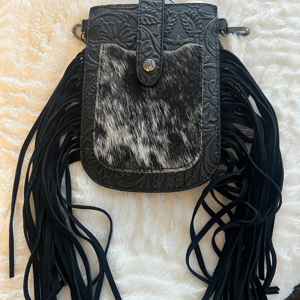 Montana West Hair-On Cowhide Fringe Phone Wallet Crossbody